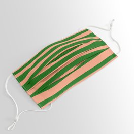 [ Thumbnail: Dark Green & Light Salmon Colored Striped/Lined Pattern Face Mask ]