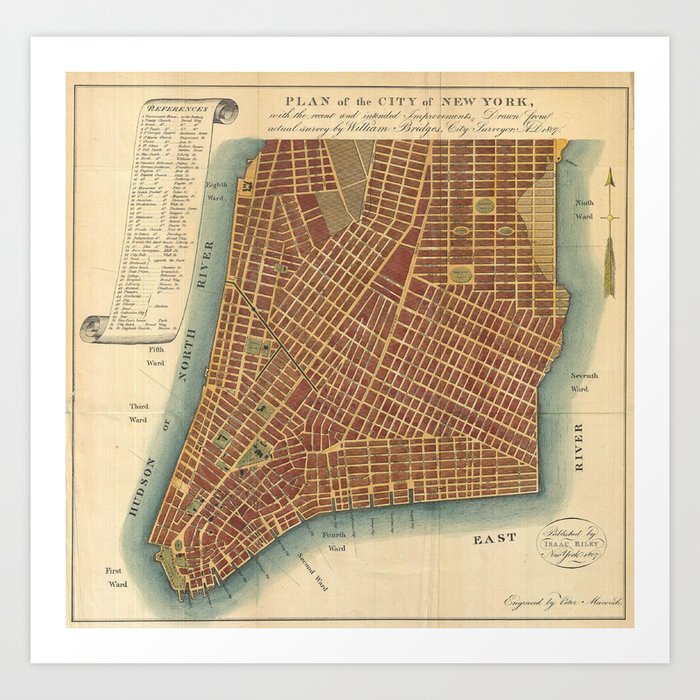 Vintage Map of Lower New York City (1807) Art Print by BravuraMedia Society6