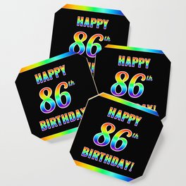 [ Thumbnail: Fun, Colorful, Rainbow Spectrum “HAPPY 86th BIRTHDAY!” Coaster ]