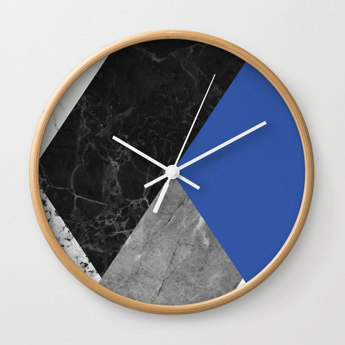 Black and White Marbles and Pantone Lapis Blue Color Wall Clock