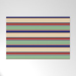 [ Thumbnail: Tan, Midnight Blue, Dark Sea Green & Brown Colored Striped/Lined Pattern Welcome Mat ]