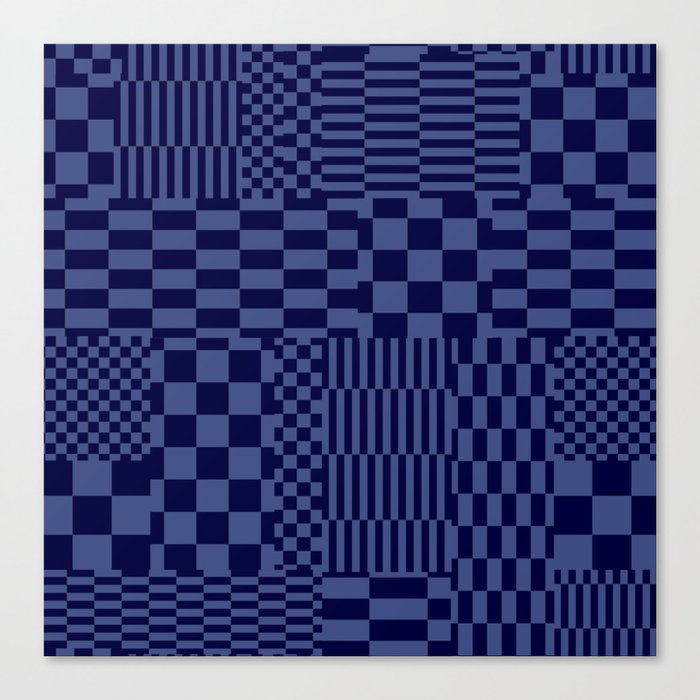 Glitchy Checkers // Navy Blue Canvas Print