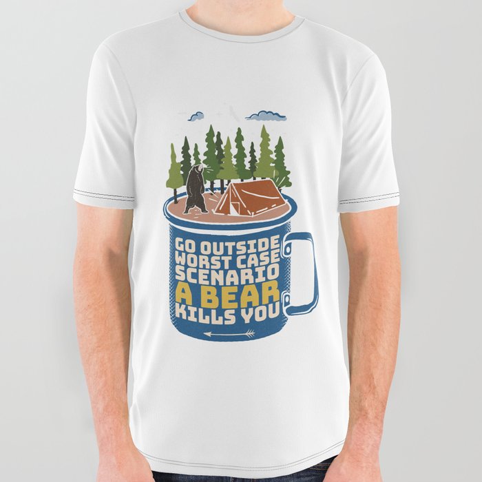 Go Outside Bear Attack Funny Saying All Over Graphic Tee