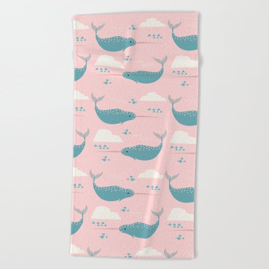 Narwhal pink Beach Towel