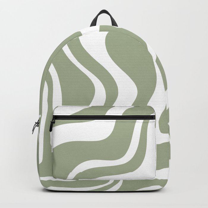 Liquid Swirl Abstract Pattern in Sage Green and White Backpack