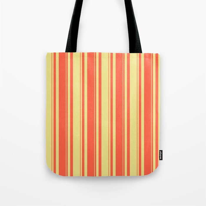Tan and Red Colored Stripes/Lines Pattern Tote Bag