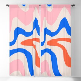 Retro Liquid Swirl Abstract Pattern Square Pink, Orange, and Royal Blue Blackout Curtain
