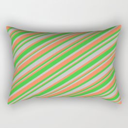 [ Thumbnail: Coral, Lime Green, and Grey Colored Striped Pattern Rectangular Pillow ]