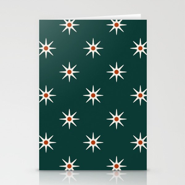 Atomic mid century retro star flower pattern in teal background Stationery Cards