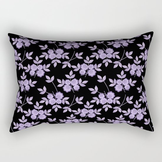 Retro . purple flowers on a black background . Rectangular Pillow