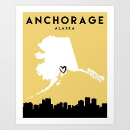 ANCHORAGE ALASKA LOVE CITY SILHOUETTE SKYLINE ART Art Print