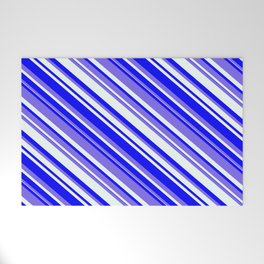 [ Thumbnail: Medium Slate Blue, Mint Cream, and Blue Colored Lines Pattern Welcome Mat ]