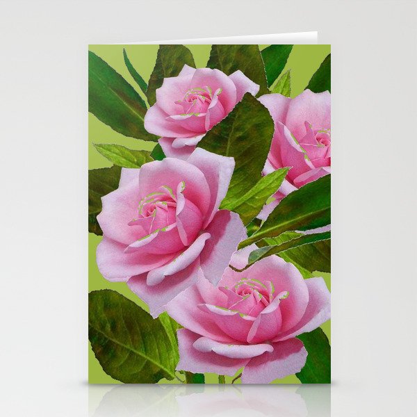 AWESOME PINK GARDEN ROSES ON GREY ART  Stationery Cards