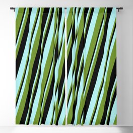 [ Thumbnail: Turquoise, Green & Black Colored Lines/Stripes Pattern Blackout Curtain ]