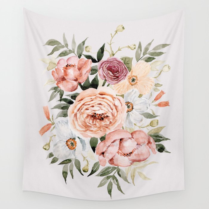 Muted Peonies and Poppies Wall Tapestry