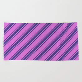 [ Thumbnail: Orchid & Dark Slate Blue Colored Lined Pattern Beach Towel ]