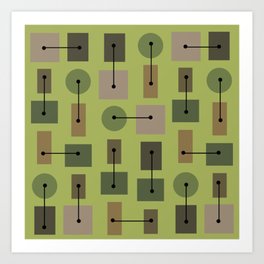 Atomic Age Simple Shapes Green Brown Art Print