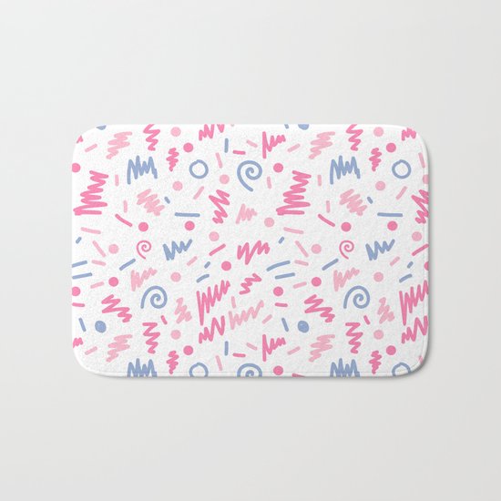 Trendy minimal bright nursery pattern squiggle zig zag polka dots swirl pattern Bath Mat