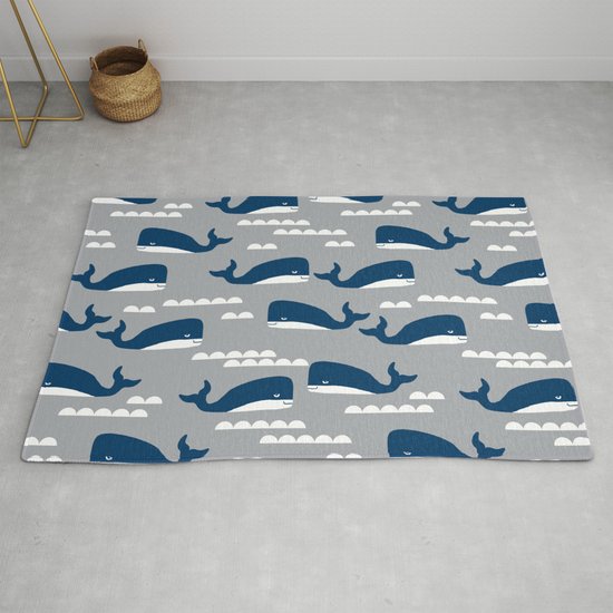 Whales Nautical Ocean Theme Grey Kids, Nautical Rug For Nursery