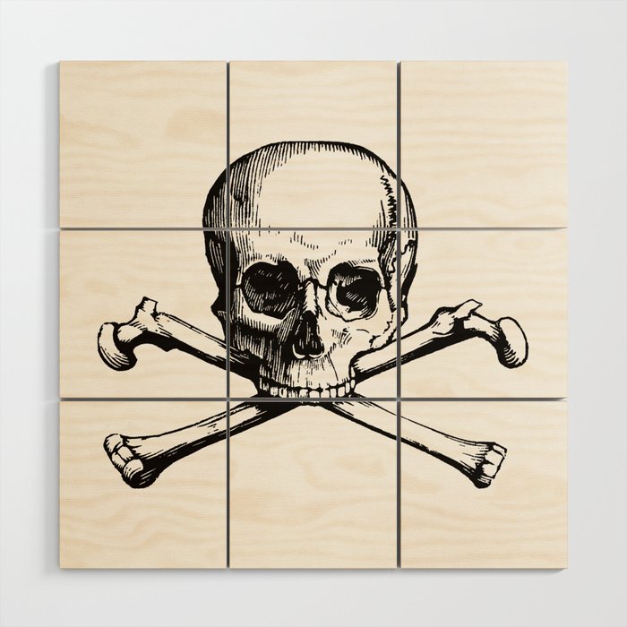Skull and Crossbones | Jolly Roger | Pirate Flag | Black and White | Wood Wall Art