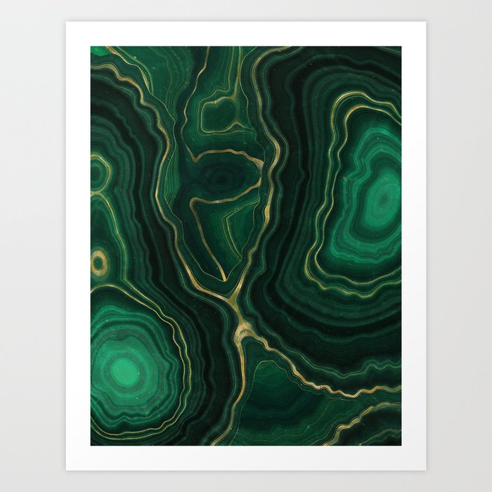 Emerald Gold And Glamour Faux Marble Texture  Art Print