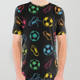 Soccer balls and boots doodle pattern. Digital Illustration Background All Over Graphic Tee