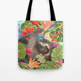 Sloth among exotic flowers Tote Bag