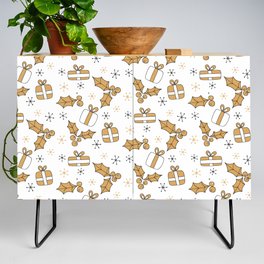Christmas Pattern Yellow Retro Gifts Holly Credenza