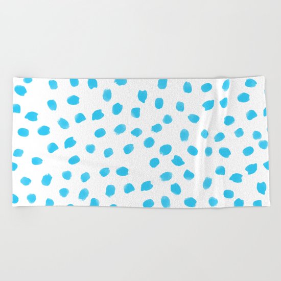 Aqua Teal Dots Polkadots on White Background - Mix & Match Beach Towel