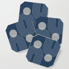 Mid Century Modern Geometric 106 in Navy Blue and Grey (Rainbow and Sun Abstraction) Coaster