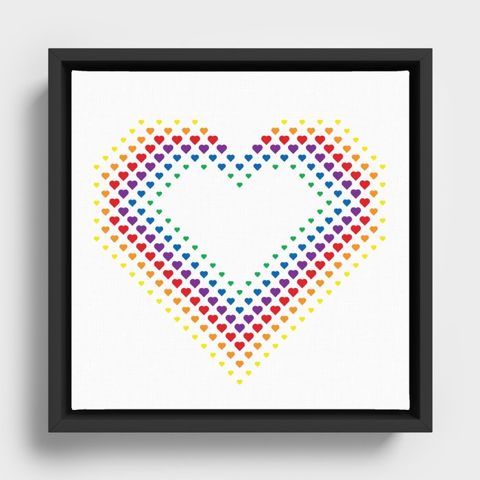 Halftone Heart Shaped Dots Rainbow Color Framed Canvas