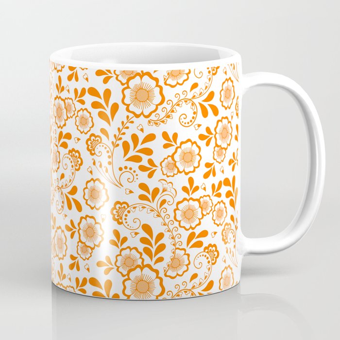 Orange Eastern Floral Pattern Coffee Mug