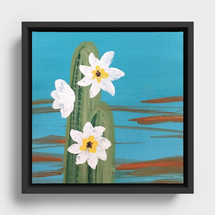 Simple Cactus Flowers Framed Canvas