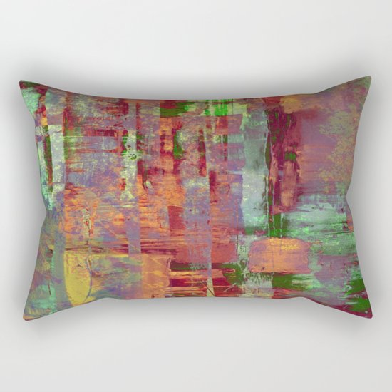 Overexposed - Abstract, textured painting in brown, orange and green Rectangular Pillow