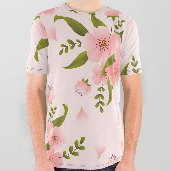 Simple Pink Flower Popular Collection All Over Graphic Tee