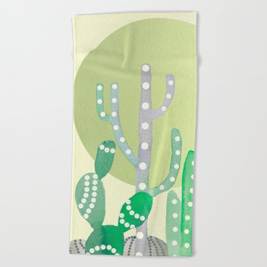 BOHO CACTUS IN MINT Beach Towel