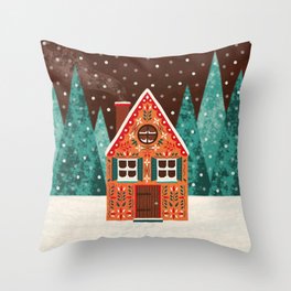 Cozy Winter House Throw Pillow
