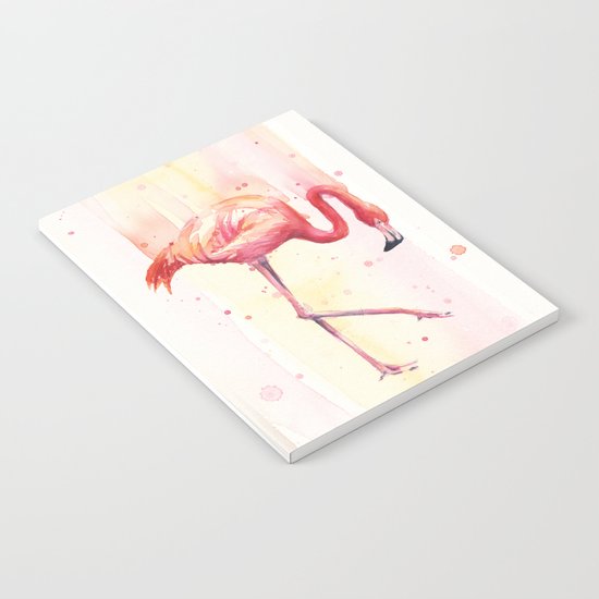 Pink Flamingo Rain | Facing Right Notebook