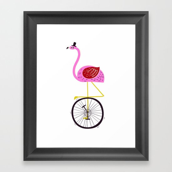 flamingo unicycler Framed Art Print