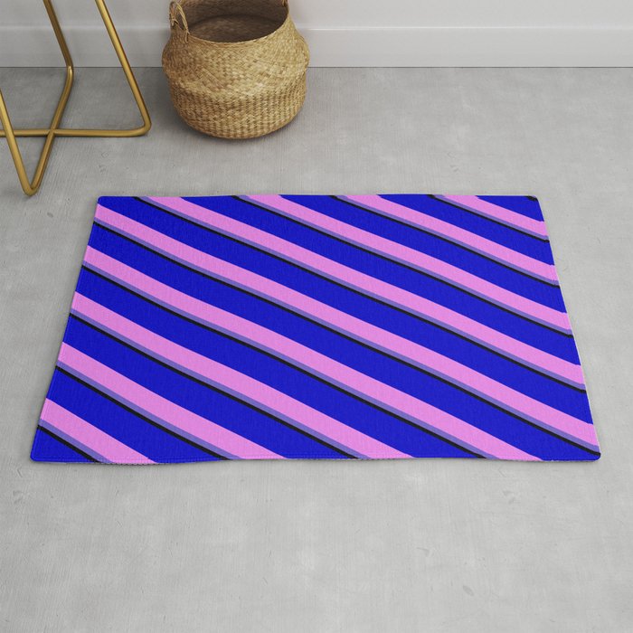 Blue, Violet, Slate Blue, and Black Colored Lines Pattern Rug