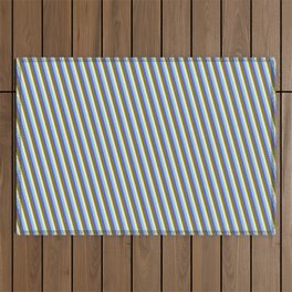 [ Thumbnail: Sky Blue, Slate Blue, Green, and Beige Colored Striped Pattern Outdoor Rug ]