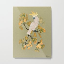 Cockatoo and Ginkgo Tree Metal Print | Parrot, Asian, Tree, Digitalart, Ginkgo, Maidenhair, Maidenhairtree, Digital, Endangered, Digitalpainting 