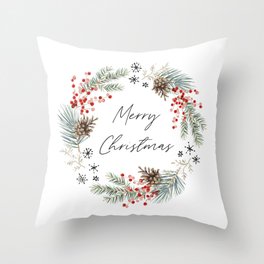 Christmas wreath with cones, snowflakes and berries Throw Pillow