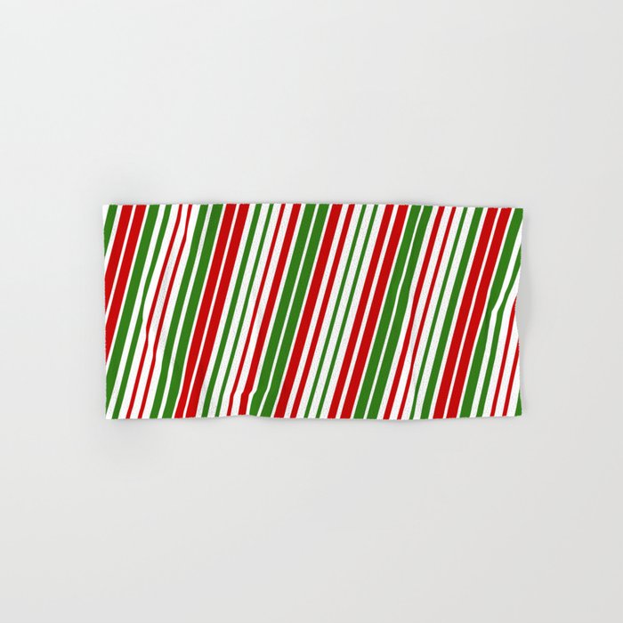 Christmas-Style Red, White & Green Colored Stripes Pattern Hand & Bath Towel