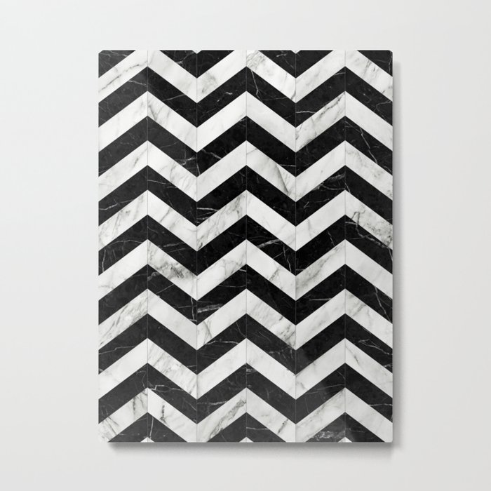 Marble Chevron Pattern 2 - Black and White Metal Print