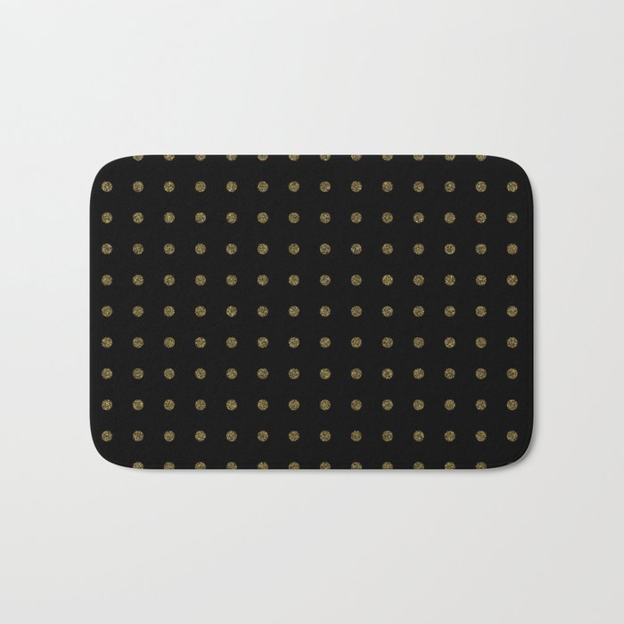 gold glitter polka dots on black pattern Bath Mat