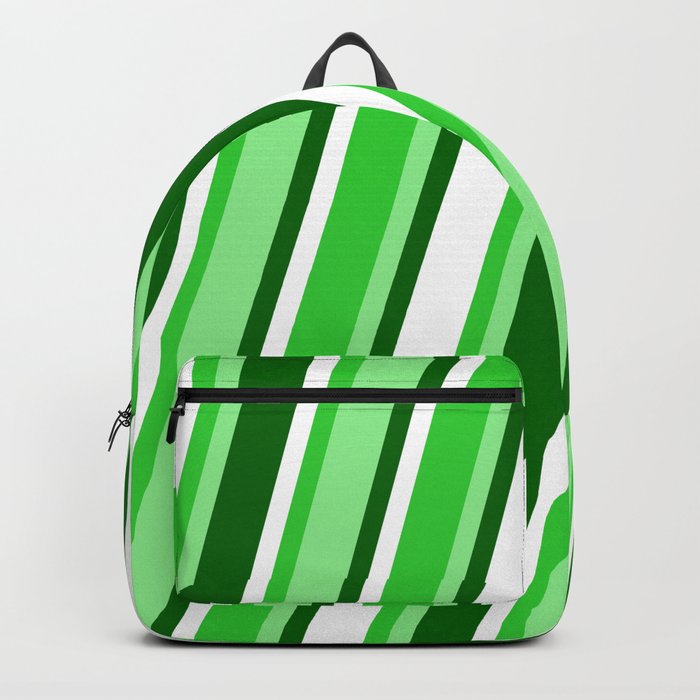 Lime Green, Light Green, Dark Green, and White Colored Pattern of Stripes Backpack