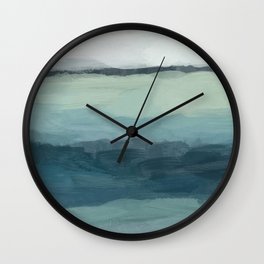 Sea Levels - Seafoam Green Mint Navy Blue Abstract Ocean Art Painting Wall Clock