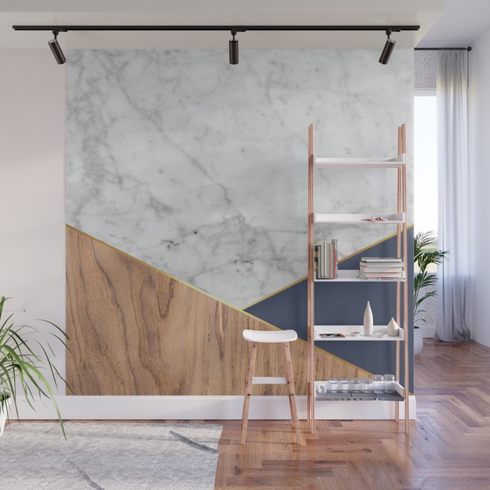 Geometric White Marble Wood Navy 599 Wall Mural By Naturalcollective Society6 No rule says you have to attach your new marble countertop to your wood bathroom vanity. geometric white marble wood navy 599 wall mural by naturalcollective