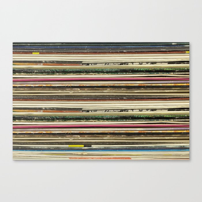 Old record carton covers stacked in pile Canvas Print